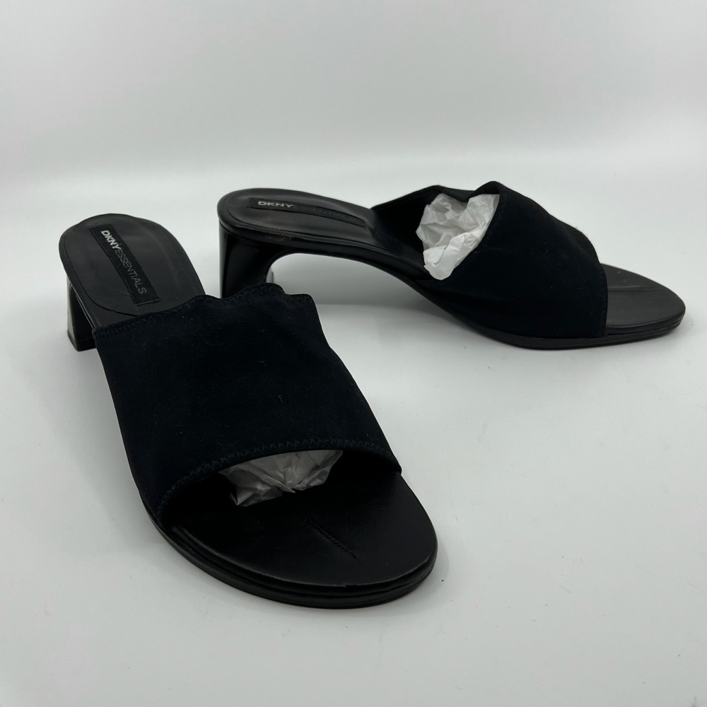 DKNY Essential Black Mesh Fabric and Leather Slip on Sandals 7M